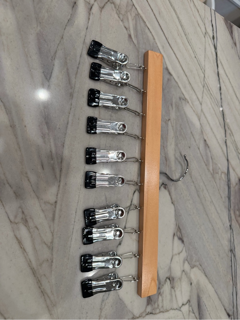 Wooden Clip Hanger with Black-Tip Metal Clips - Home Storage & Organization